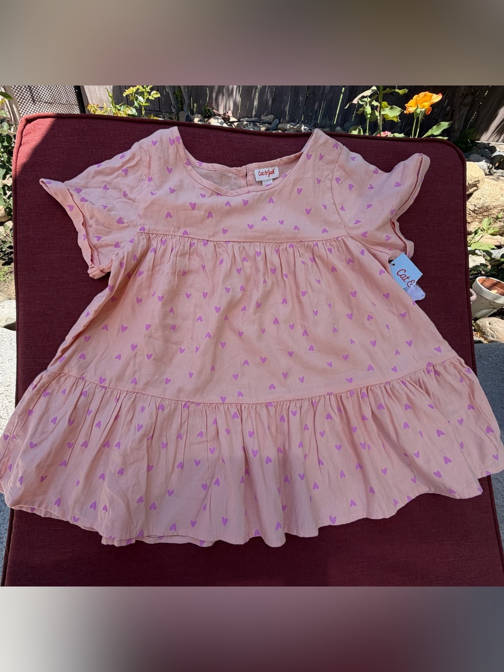 NWT girls Cat & Jack Peach Pink Heart Flutter Peplum Top/tunic